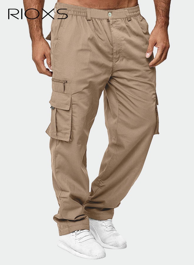 ريوكس بنطلون كاجو رجالي كاجوال، بنطلون فضفاض مستقيم الساق، بنطلون بوليستر متعدد الجيوب للعمل مع خصر برباط، بنطلون عصري للرجال متعدد الاستخدامات، بنطلون رياضي للرجال قابل للتنفس، بنطلون رياضي يومي قابل للتنفس، خزانة ملابس أساسية لربيع وصيف وخريف - Image 4