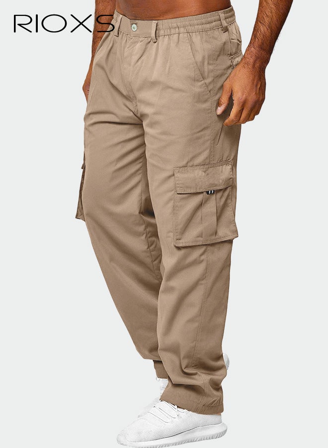 ريوكس بنطلون كاجو رجالي كاجوال، بنطلون فضفاض مستقيم الساق، بنطلون بوليستر متعدد الجيوب للعمل مع خصر برباط، بنطلون عصري للرجال متعدد الاستخدامات، بنطلون رياضي للرجال قابل للتنفس، بنطلون رياضي يومي قابل للتنفس، خزانة ملابس أساسية لربيع وصيف وخريف - Image 3
