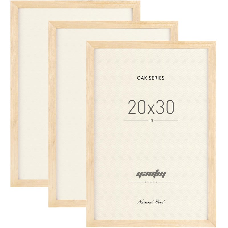 Yaetm 20x30 Wood Frame Set of 3 Natural Solid Oak Wood 20x30 Poster Frame Wide Molding Wall Mount 3 Pack Oak