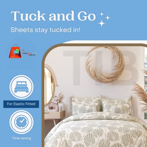 TIB Glace Cotton Elastic Fitted Bedsheets King Size | Bedsheet for Double Bed with 2 Pillow Covers (72” x 78” or 182 x 198 cm) Cream-Leaves - Image 4