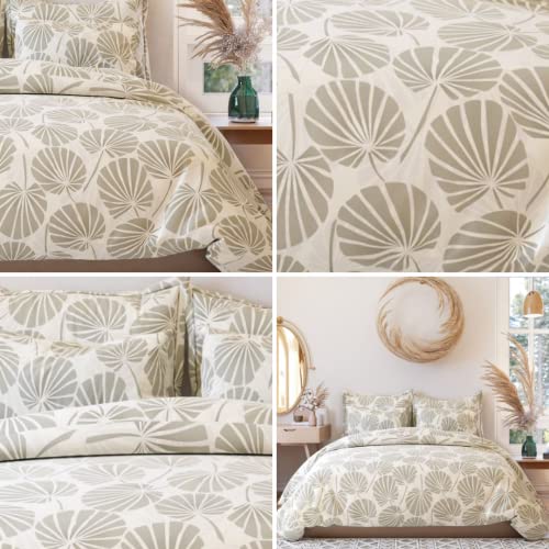 TIB Glace Cotton Elastic Fitted Bedsheets King Size | Bedsheet for Double Bed with 2 Pillow Covers (72” x 78” or 182 x 198 cm) Cream-Leaves - Image 2