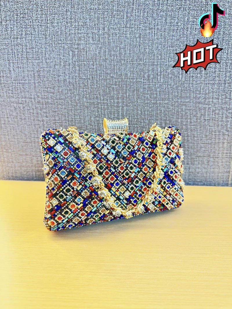 High-End Evening Dress Celebrity Ladies Rhinestone Clutch Bag Diamond Bag Color Diamond Chain Cheongsam Bag Evening Bag Women'S Handbag - Image 2