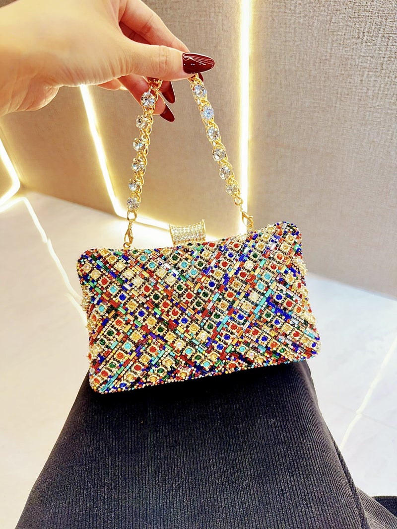 High-End Evening Dress Celebrity Ladies Rhinestone Clutch Bag Diamond Bag Color Diamond Chain Cheongsam Bag Evening Bag Women'S Handbag - Image 3