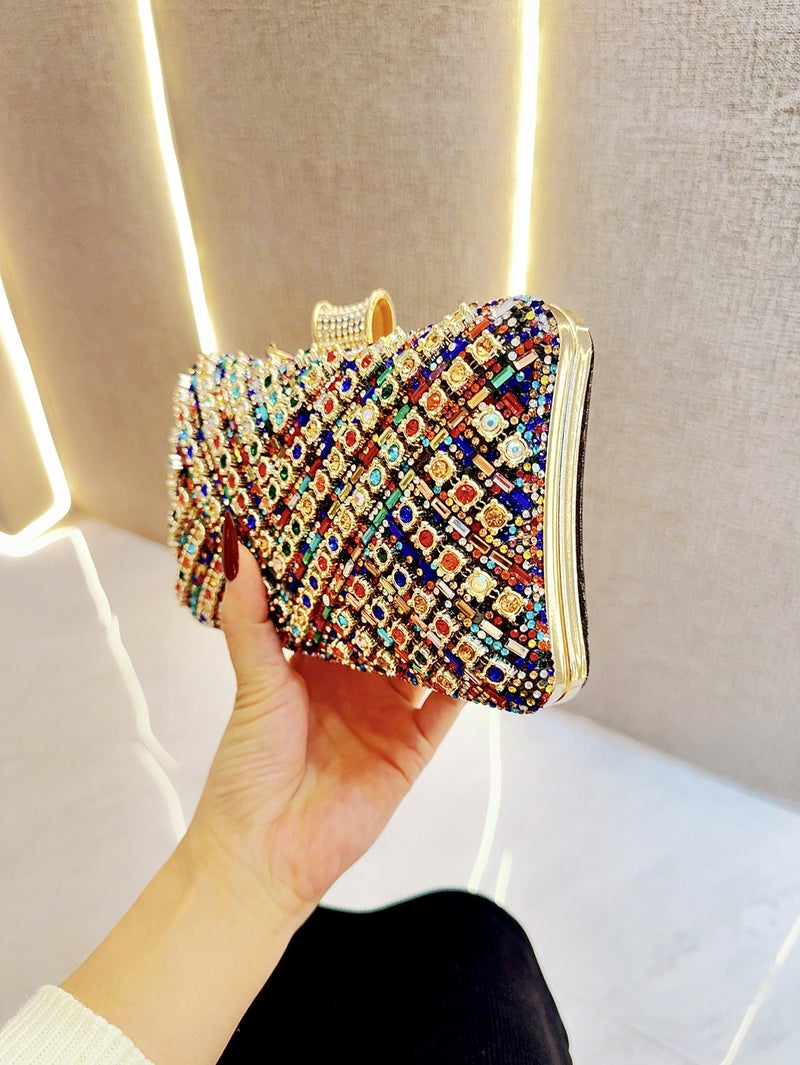 High-End Evening Dress Celebrity Ladies Rhinestone Clutch Bag Diamond Bag Color Diamond Chain Cheongsam Bag Evening Bag Women'S Handbag - Image 5