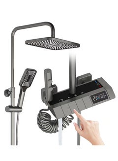 XiuWoo Shower System with LED Digital Display Shower Faucet Set Wall Mount Rain Mixer Shower Combo Set 4 Way Shower Fixture with Rain Shower Head,3 Mode Handheld Shower,Bidet Shower,Tub Spout Grey  - Image 1