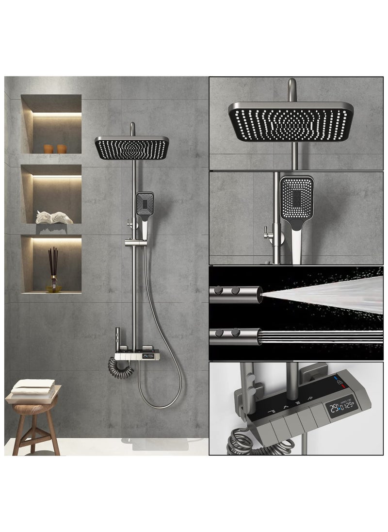 XiuWoo - Shower System with LED Digital Display Shower Faucet Set Wall Mount Rain Mixer Shower Combo Set 4 Way Shower Fixture with Rain Shower Head,3 Mode Handheld Shower,Bidet Shower,Tub Spout Grey - Image 1