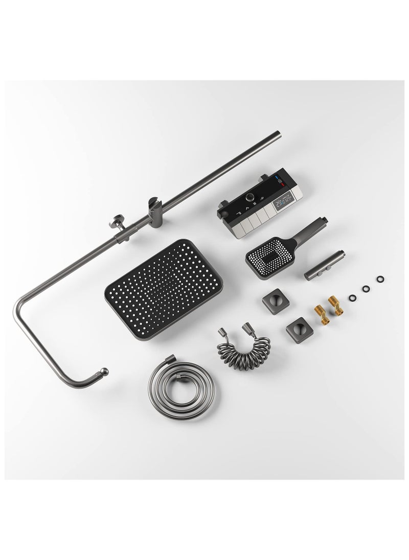 XiuWoo - Shower System with LED Digital Display Shower Faucet Set Wall Mount Rain Mixer Shower Combo Set 4 Way Shower Fixture with Rain Shower Head,3 Mode Handheld Shower,Bidet Shower,Tub Spout Grey - Image 1
