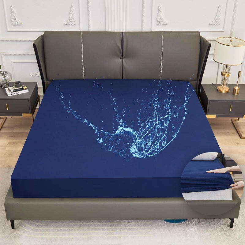 Arcona Mattress Protector 180 x 200 cm, Bed Fitted Sheet Style Mattress Protector, Waterproof Mattress Cover 180 x 200, Washable and Breathable Mattress Cover (Dark Blue) High precision lightweight material - Image 1