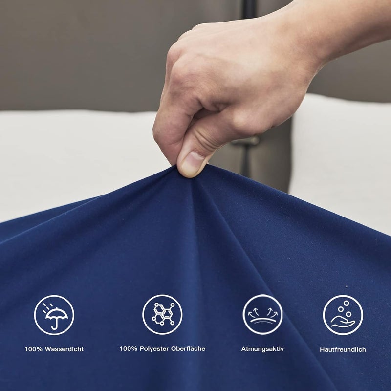 Arcona Mattress Protector 180 x 200 cm, Bed Fitted Sheet Style Mattress Protector, Waterproof Mattress Cover 180 x 200, Washable and Breathable Mattress Cover (Dark Blue) High precision lightweight material - Image 4