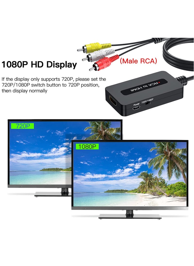 KASTWAVE - Male RCA to HDMI Cable Converter with HDMI and RCA Cables, CVBS Composite AV to HDMI Converter, RCA in HDMI Out Adapter, Full HD 720P/ 1080P Output Switch for DVD, STB, Roku with Female RCA Output - Image 1