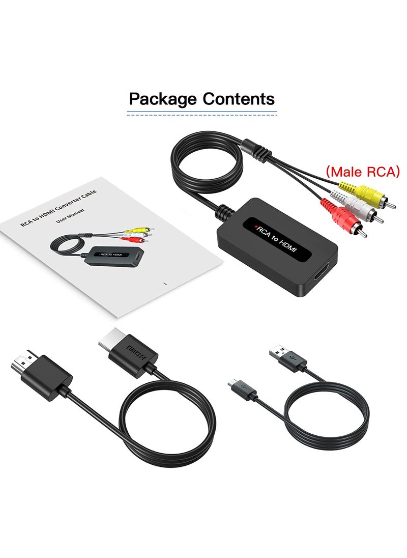 KASTWAVE - Male RCA to HDMI Cable Converter with HDMI and RCA Cables, CVBS Composite AV to HDMI Converter, RCA in HDMI Out Adapter, Full HD 720P/ 1080P Output Switch for DVD, STB, Roku with Female RCA Output - Image 1
