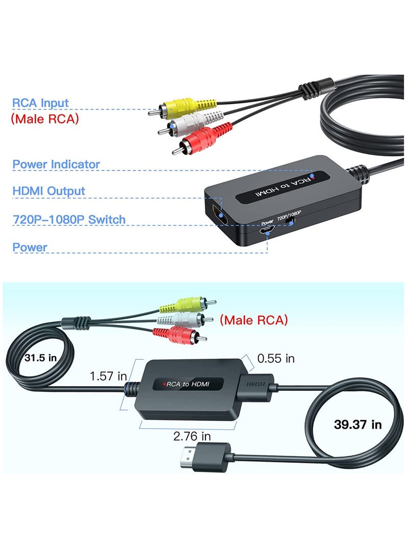 KASTWAVE - Male RCA to HDMI Cable Converter with HDMI and RCA Cables, CVBS Composite AV to HDMI Converter, RCA in HDMI Out Adapter, Full HD 720P/ 1080P Output Switch for DVD, STB, Roku with Female RCA Output - Image 1