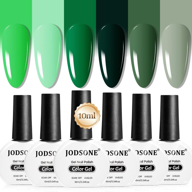 JODSONE 10ml Green Gel Nail Polish 6Pcs Gel Nail Polish Set All Seasons Neutral Soak off U V Lamp Manicure Set for Nail Art Collection St. Patrick's Day Gift for Her - Image 1