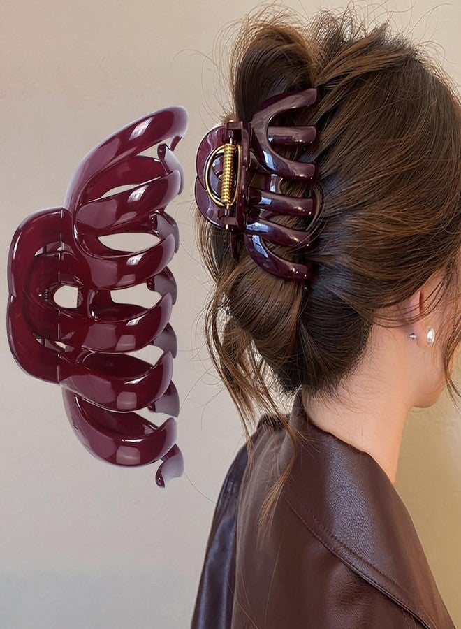 Melodio Red Hair Claw Clips for Women & Girls | Vintage Style Non-Slip Hair Clips for Thick Hair (9cm) | Strong Hold Plastic Hair Barrettes | Fashion Hair Accessories - Image 1