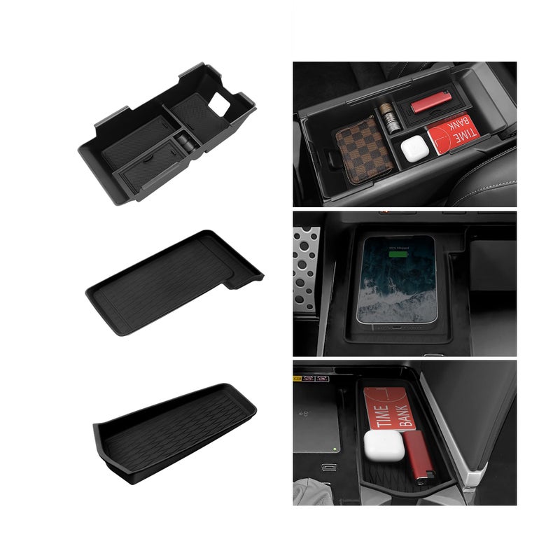Bercicci 3PCS Center Console Organizer Compatible with Toyota 2025 2026 Camry Accessories Silicone Wireless Charging Anti-Slip Mat ABS Material Armrest Secondary Storage Box - Image 1