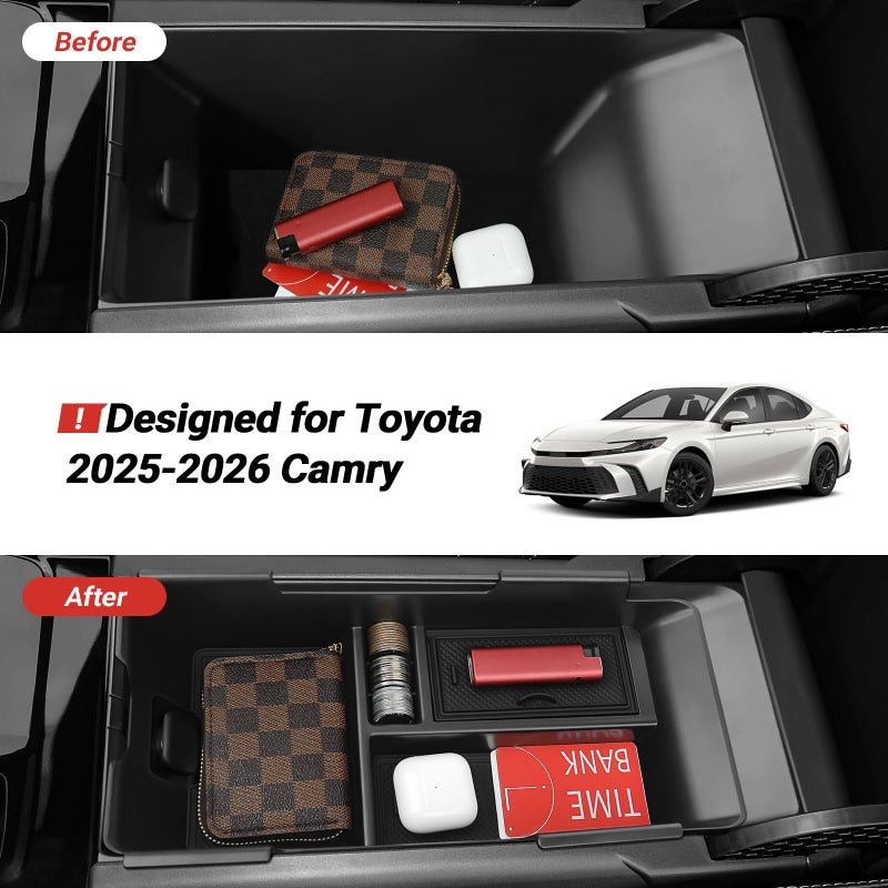 Bercicci 3PCS Center Console Organizer Compatible with Toyota 2025 2026 Camry Accessories Silicone Wireless Charging Anti-Slip Mat ABS Material Armrest Secondary Storage Box - Image 2