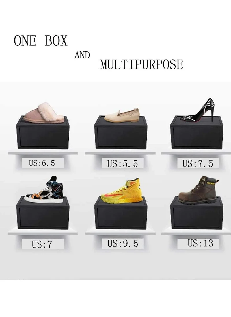 1Chase 6 Pcs Stackable Shoe Storage Box, Side Open Black