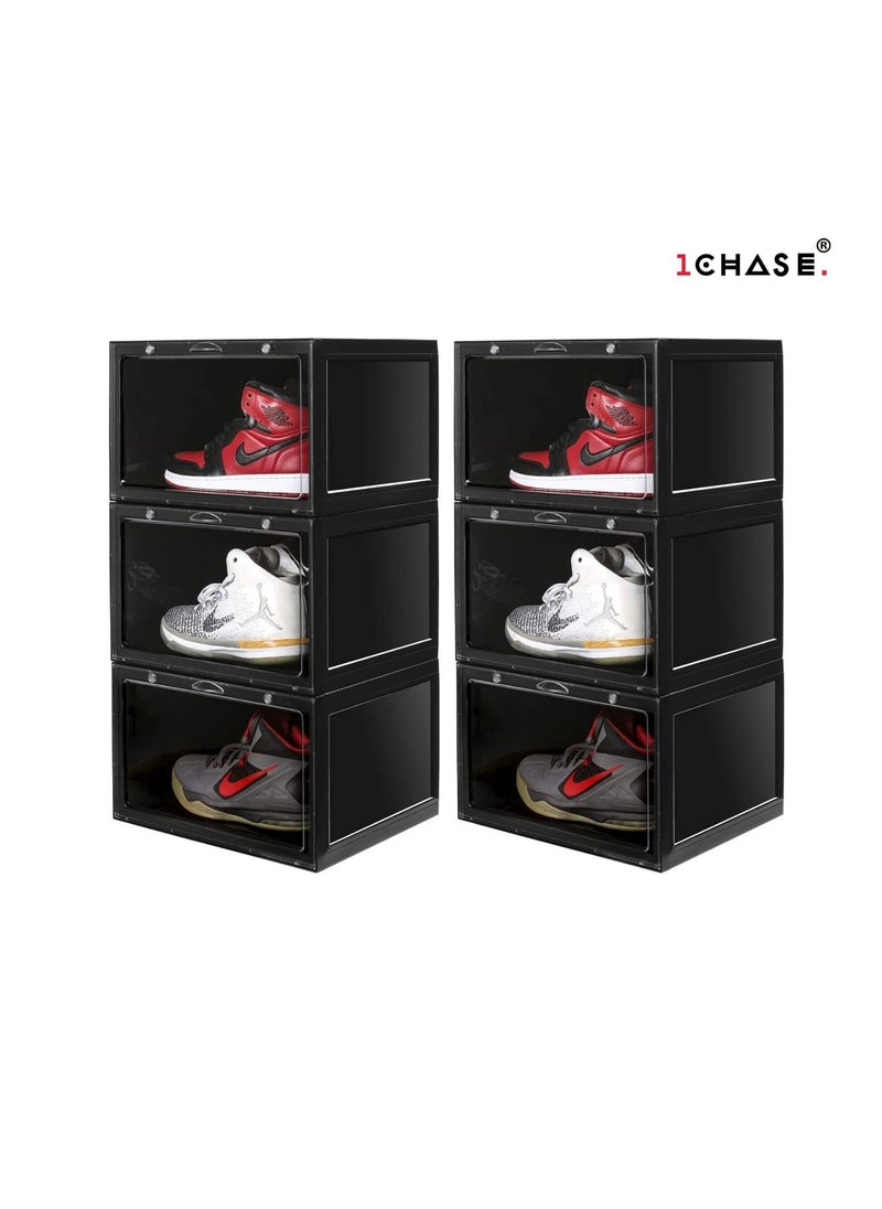1Chase 6 Pcs Stackable Shoe Storage Box, Side Open Black  - Image 2