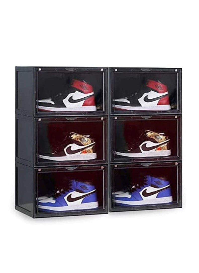 1Chase 6 Pcs Stackable Shoe Storage Box, Side Open Black  - Image 1