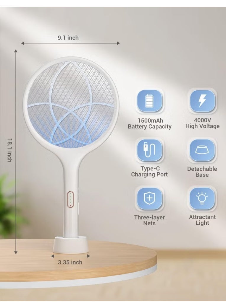 YISSVIC Rechargeable 3000V Electric Bug Zapper Racket USB Mosquito Swatter Powerful Fly Insect Killer with Triple Layer Safety Mesh Portable Indoor Outdoor Home Camping Travel Use - Image 3