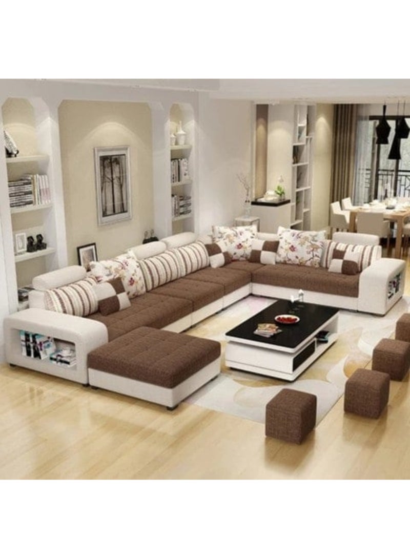 Karnak Holly Sectional Sofa Set – Wood Frame & Cotton Fabric Upholstered Corner Sofa for Living Room, Apartment Furniture Brown - Image 1