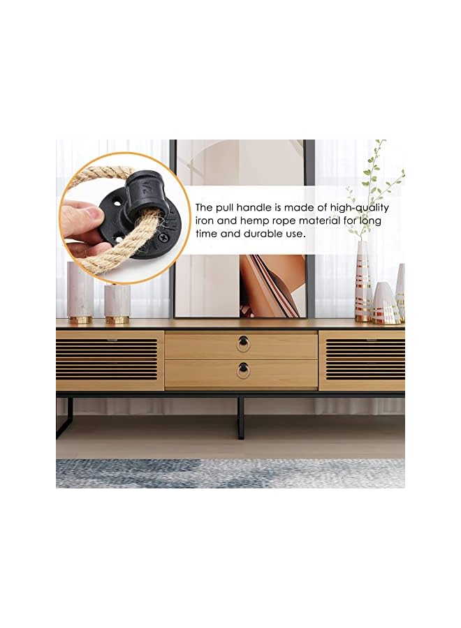 promass Door Knob Rustic Rope Handles Cabinet Pull Hardware Big Drop Ring Drawer Pull Hemp Knob Antique Black Knobs Handles Hardware - Image 5