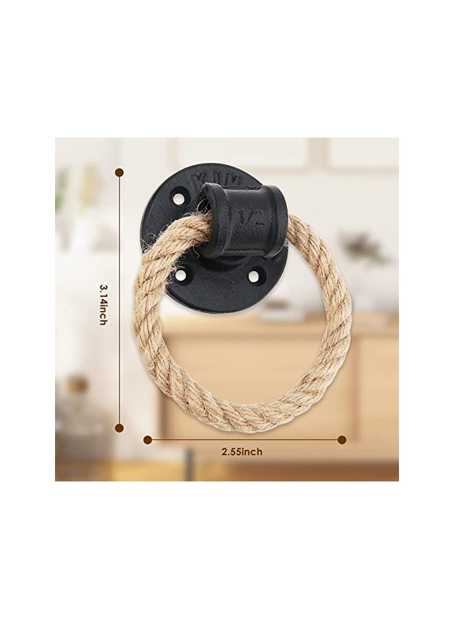 promass Door Knob Rustic Rope Handles Cabinet Pull Hardware Big Drop Ring Drawer Pull Hemp Knob Antique Black Knobs Handles Hardware - Image 2