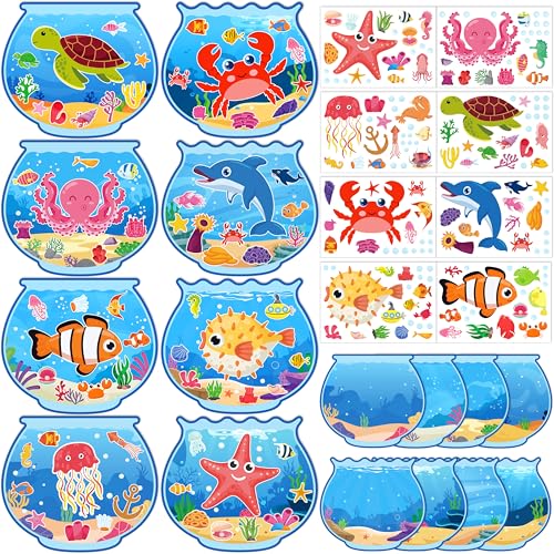 80UncleKimby 32pcs Summer Activities Crafts for Kids Under the Sea Ocean Animal Stickers Kits Bulk Make Your Own Scene Art DIY for Party Games Classroom - Image 1