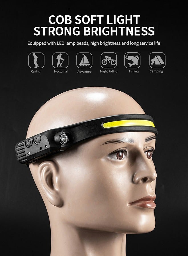 GROIC مصابيح أمامية بمستشعر الحركة COB قابلة لإعادة الشحن، مصابيح أمامية مقاومة للماء، مصابيح أمامية واسعة الشعاع، مصابيح أمامية خفيفة الوزن للتخييم والجري في الهواء الطلق وصيد الأسماك والمشي لمسافات طويلة - Image 2