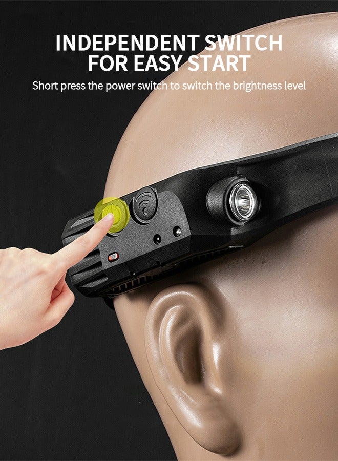 GROIC مصابيح أمامية بمستشعر الحركة COB قابلة لإعادة الشحن، مصابيح أمامية مقاومة للماء، مصابيح أمامية واسعة الشعاع، مصابيح أمامية خفيفة الوزن للتخييم والجري في الهواء الطلق وصيد الأسماك والمشي لمسافات طويلة - Image 4