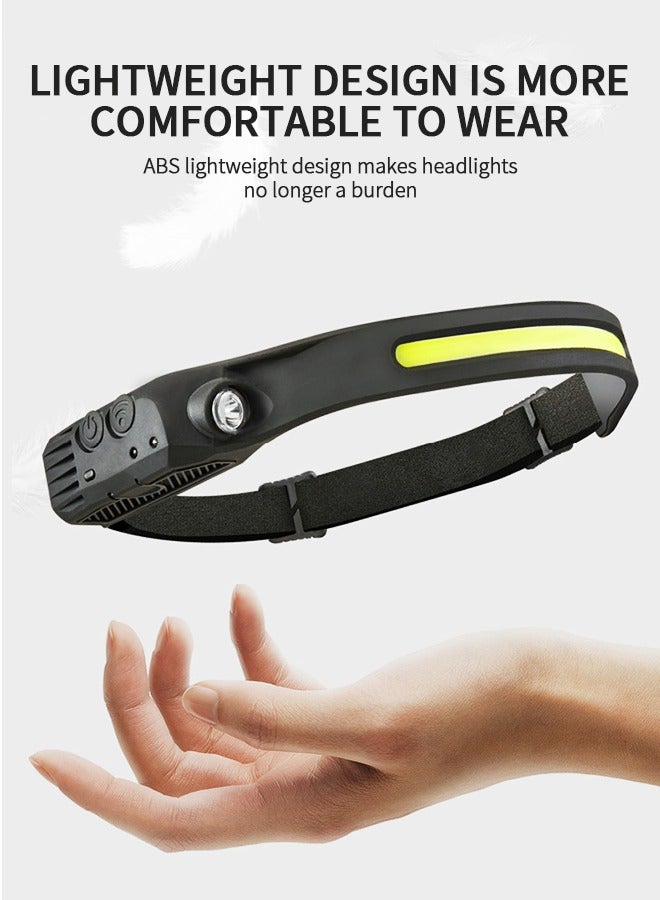 GROIC مصابيح أمامية بمستشعر الحركة COB قابلة لإعادة الشحن، مصابيح أمامية مقاومة للماء، مصابيح أمامية واسعة الشعاع، مصابيح أمامية خفيفة الوزن للتخييم والجري في الهواء الطلق وصيد الأسماك والمشي لمسافات طويلة - Image 3