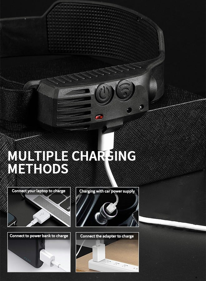 GROIC مصابيح أمامية بمستشعر الحركة COB قابلة لإعادة الشحن، مصابيح أمامية مقاومة للماء، مصابيح أمامية واسعة الشعاع، مصابيح أمامية خفيفة الوزن للتخييم والجري في الهواء الطلق وصيد الأسماك والمشي لمسافات طويلة - Image 5