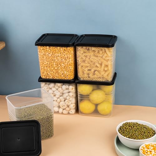 WEWEL® 6 Pcs StakUp Fridge Storage Containers for Vegetables, Freezer & Refrigerator Organizer Boxes, Plastic Kitchen Storage Container Set for Home 1200 ml (BLACK, Pack of 6) - Image 3