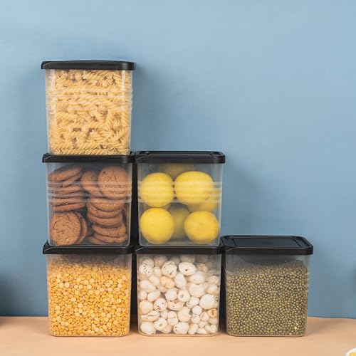 WEWEL® 6 Pcs StakUp Fridge Storage Containers for Vegetables, Freezer & Refrigerator Organizer Boxes, Plastic Kitchen Storage Container Set for Home 1200 ml (BLACK, Pack of 6) - Image 5