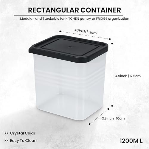 WEWEL® 6 Pcs StakUp Fridge Storage Containers for Vegetables, Freezer & Refrigerator Organizer Boxes, Plastic Kitchen Storage Container Set for Home 1200 ml (BLACK, Pack of 6) - Image 2