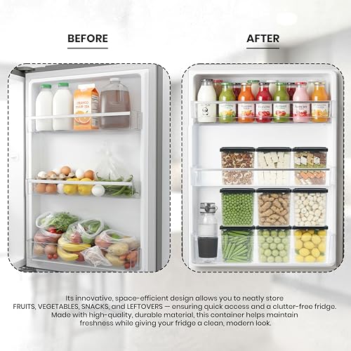 WEWEL® 6 Pcs StakUp Fridge Storage Containers for Vegetables, Freezer & Refrigerator Organizer Boxes, Plastic Kitchen Storage Container Set for Home 1200 ml (BLACK, Pack of 6) - Image 4