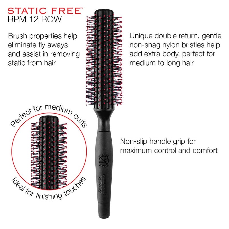 Cricket Static Free RPM 12 Row Round Hair Brush - Curling, Blow Drying, Detangling and Styling Wet or Dry, Suitable for All Hair Types - Image 3