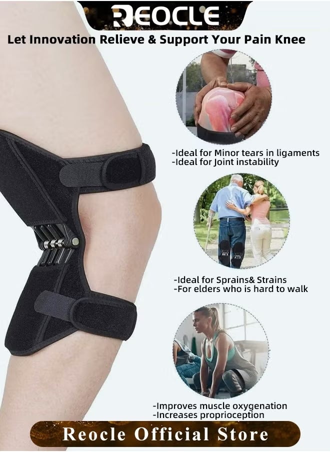 ريوكل دعامة الركبة قطعتين، دعامة حماية الركبة، وسادة تثبيت الركبة، دعامة رفع الركبة بقوة للساقين الضعيفة والساق الباردة القديمة والرياضة والتدريب والقرفصاء - Image 2