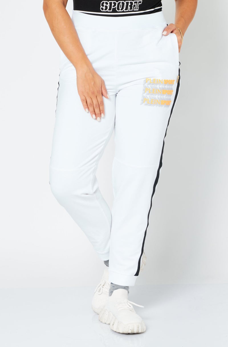 PHILIPP PLEIN Plein Sport Women Sportswear Fit Brand Logo Training Pants, White - Image 1