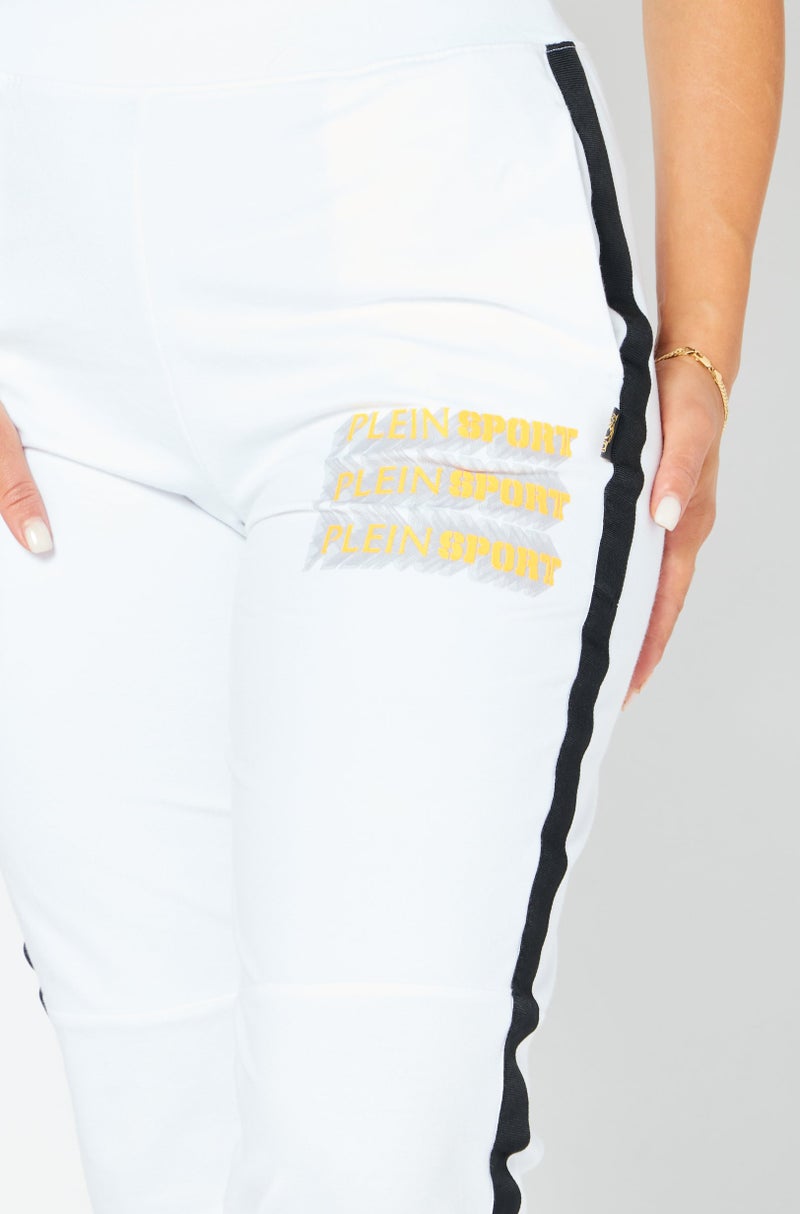 PHILIPP PLEIN Plein Sport Women Sportswear Fit Brand Logo Training Pants, White - Image 3