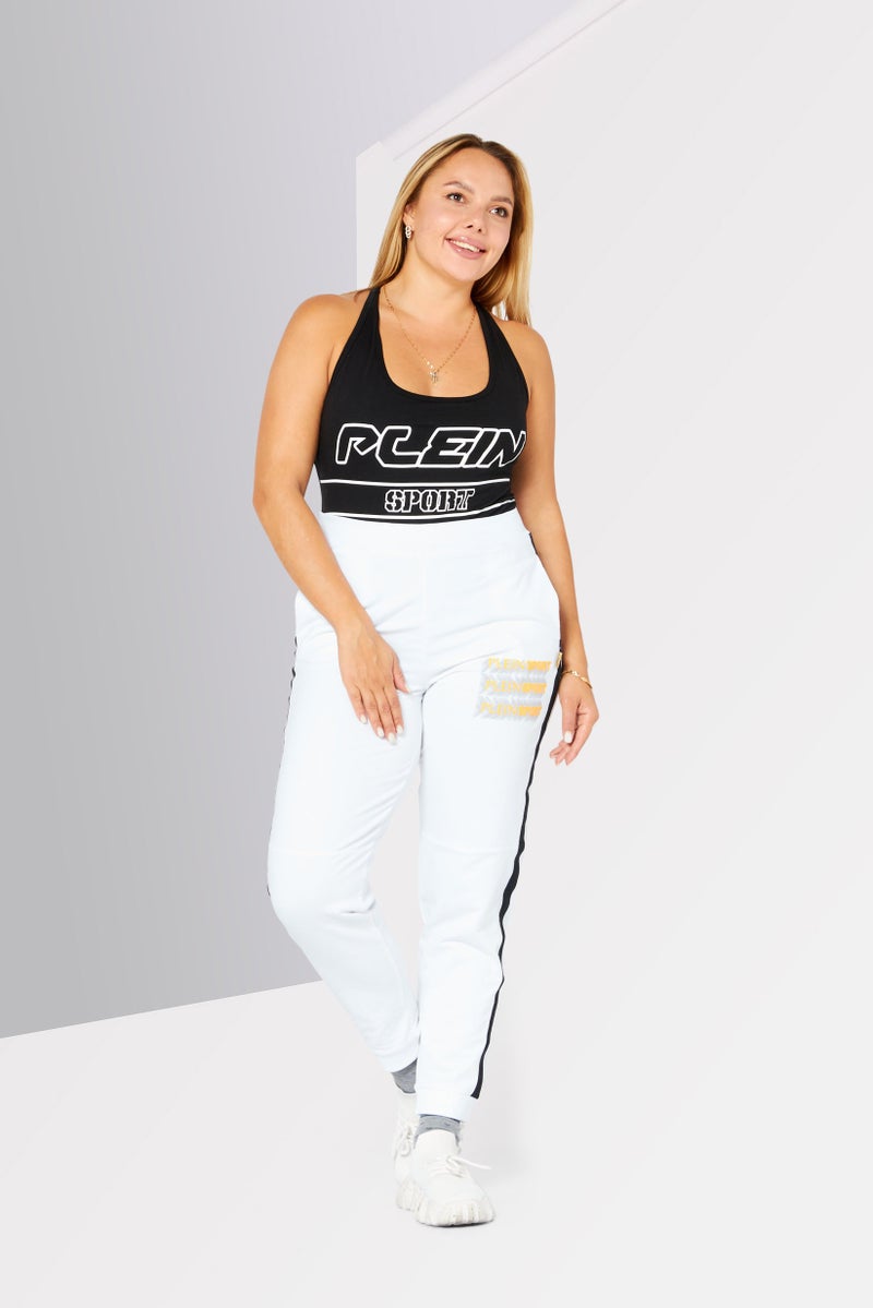 PHILIPP PLEIN Plein Sport Women Sportswear Fit Brand Logo Training Pants, White - Image 2