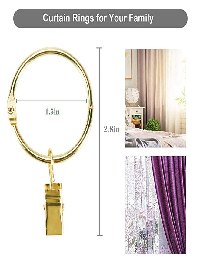 Fivebop 40 Pack Rings Curtain Clips Rustproof Metal Window Drapery Decorative Clips Vintage Heavy Duty Eyelet Curtain Rods Hangers Rings with Hooks, 1.5In Inner Diameter (Gold-Open) - Image 2