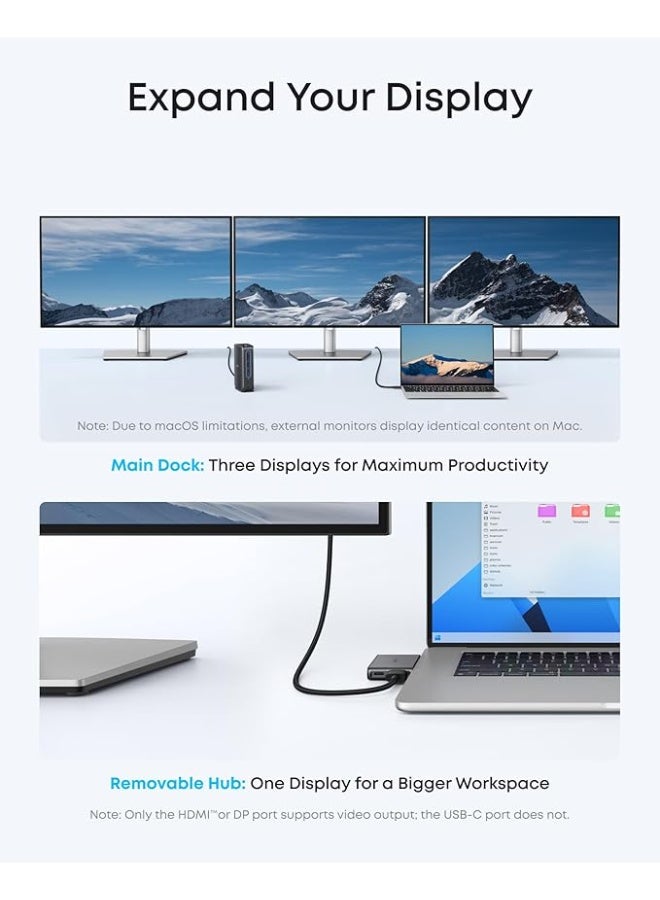 Anker Nano 13-in-1 Laptop Docking Station with Detachable 6-in-1 Hub, USB-C 3 Display Docking (2 HDMI+1 DP), 10 Gbps USB-C, 3 USB-A, Audio, SD/TF, Ethernet, 100W Max PD for Dell/Lenovo/HP Home Office black - Image 5