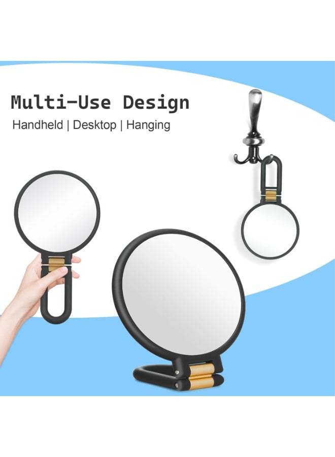 30x Magnifying Mirror, Travel Hand Mirrors with Handle - Double Side Handheld Mirror with 1X 30X Magnification & Adjustable Handle/Stand, Hand Held Foldable Travel Mirror for Makeup(Black) - Image 2