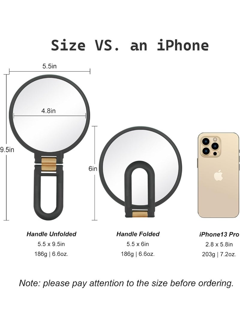 30x Magnifying Mirror, Travel Hand Mirrors with Handle - Double Side Handheld Mirror with 1X 30X Magnification & Adjustable Handle/Stand, Hand Held Foldable Travel Mirror for Makeup(Black) - Image 3