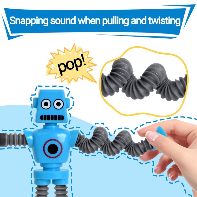 Pop Tubes Robot Fidget Toys (4 Pack), Telescopic Suction Cup Robotics Toy, Toddler Fine Motor Skills & Creative Learning, Autism Sensory Toys for Kids Age 3-6, Party Favors Boy Girl Gifts - Image 5