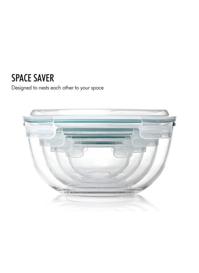 Glasslock Glasslock Mixing Bowl with Latching Lids 8-Pieces Set - Airtight, Leakproof, BPA Free Lids, Nesting, Meal Prep, Baking, Salad, Food Storage & Serving Bowl, Microwave, Fridge & Freezer, Dishwasher Safe  - Image 3