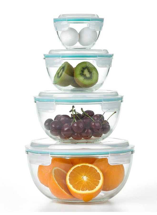 Glasslock Glasslock Mixing Bowl with Latching Lids 8-Pieces Set - Airtight, Leakproof, BPA Free Lids, Nesting, Meal Prep, Baking, Salad, Food Storage & Serving Bowl, Microwave, Fridge & Freezer, Dishwasher Safe  - Image 1