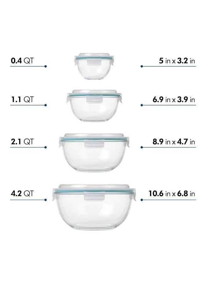 Glasslock Glasslock Mixing Bowl with Latching Lids 8-Pieces Set - Airtight, Leakproof, BPA Free Lids, Nesting, Meal Prep, Baking, Salad, Food Storage & Serving Bowl, Microwave, Fridge & Freezer, Dishwasher Safe  - Image 2