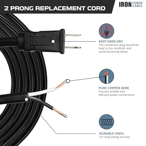 Iron Forge Cable 16 AWG Replacement Power Cord with Open End - 10 Ft Black Extension Cable, 2 Wire 16/2 SJT - Image 5